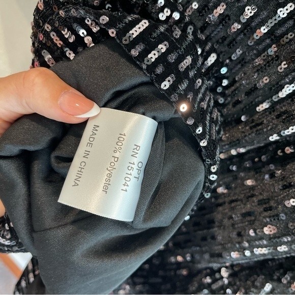 O.P.T. Black Sequin Velvet Long Sleeve Mini Dress Size Medium - Picture 13 of 15